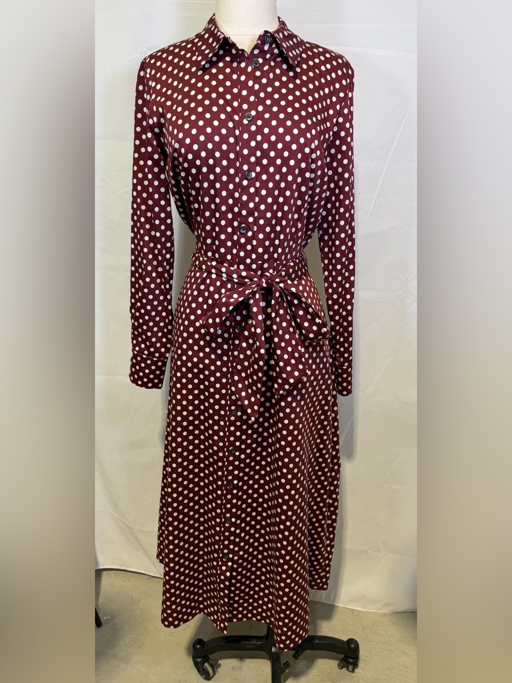 NWT Boden Polka Dot Midi Shirt Dress, US 8, 100% Cotton, 8L